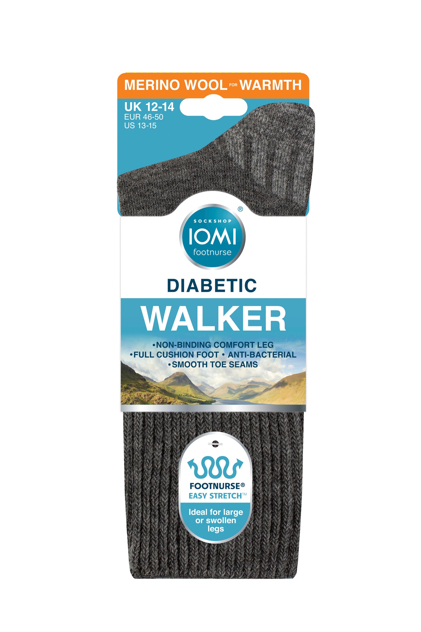 1 Pair IOMI Diabetic Walker Wool Boot Socks - Charcoal