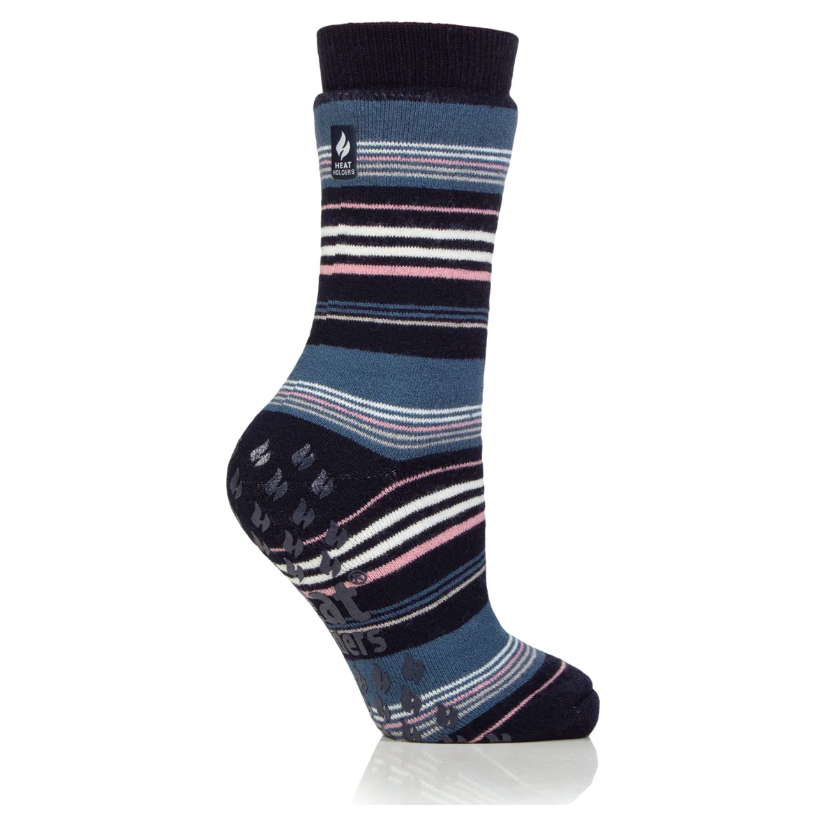 1 Pair Ladies Heat Holders Raynaud's Thermal Slipper Socks - Navy Stripe