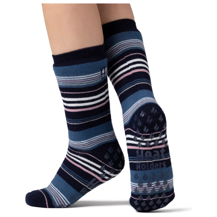 1 Pair Ladies Heat Holders Raynaud's Thermal Slipper Socks - Navy Stripe
