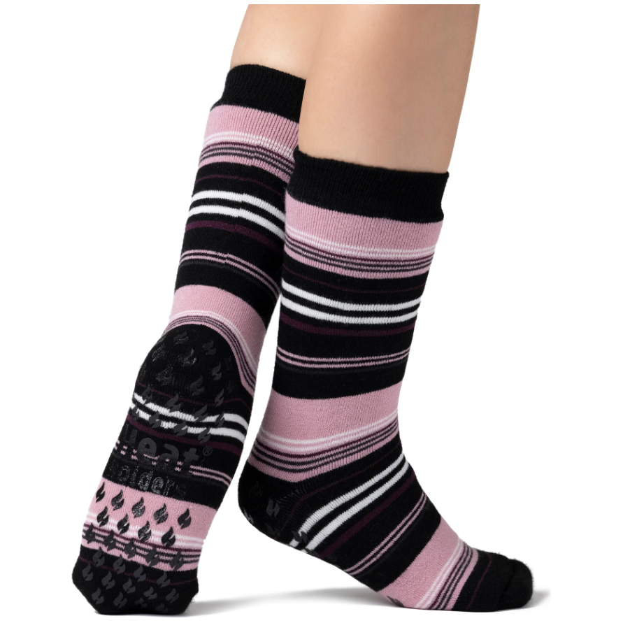 1 Pair Ladies Heat Holders Raynaud's Thermal Slipper Socks - Black Stripe