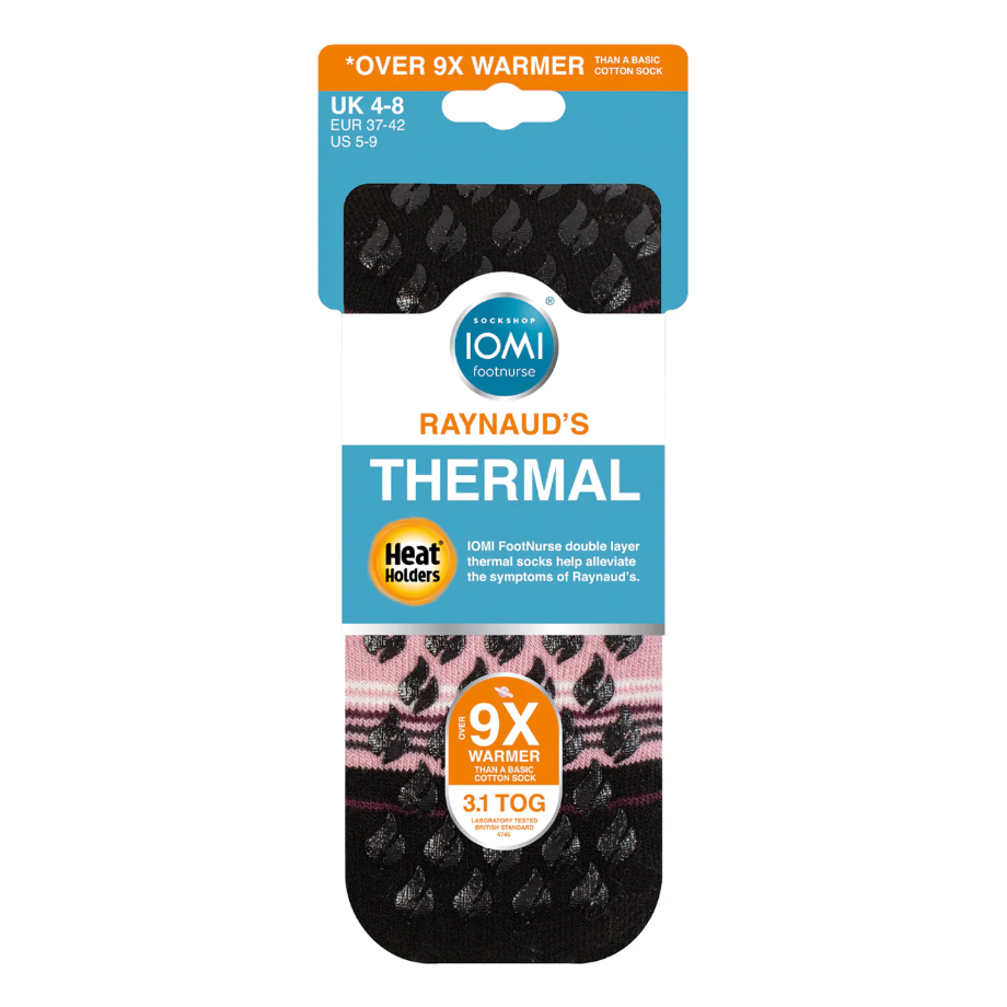 1 Pair Ladies Heat Holders Raynaud's Thermal Slipper Socks - Black Stripe