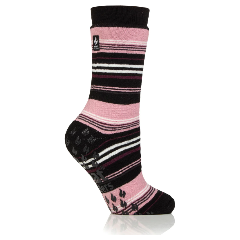1 Pair Ladies Heat Holders Raynaud's Thermal Slipper Socks - Black Stripe