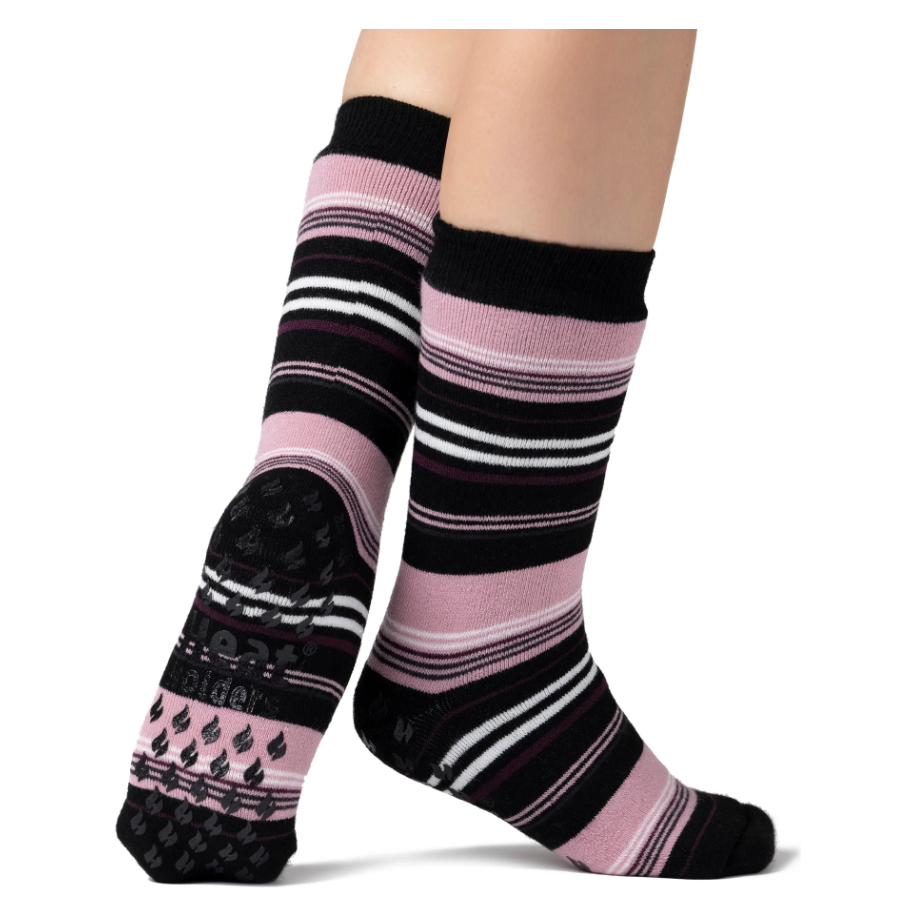 1 Pair Ladies Heat Holders Raynaud's Thermal Slipper Socks - Black Stripe