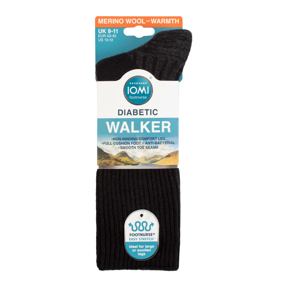 1 Pair Diabetic Walker Wool Boot Socks - Black