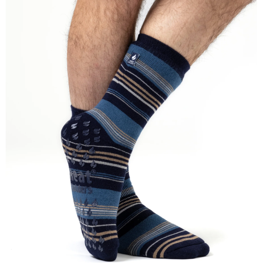 1 Pair Mens Heat Holders Raynaud's Thermal Slipper Socks - Navy Stripe