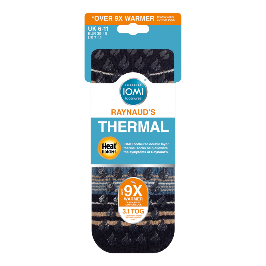 1 Pair Mens Heat Holders Raynaud's Thermal Slipper Socks - Navy Stripe