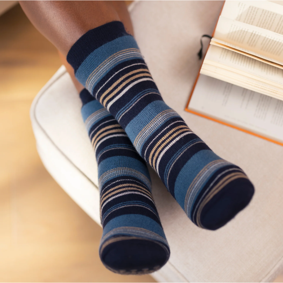1 Pair Mens Heat Holders Raynaud's Thermal Slipper Socks - Navy Stripe