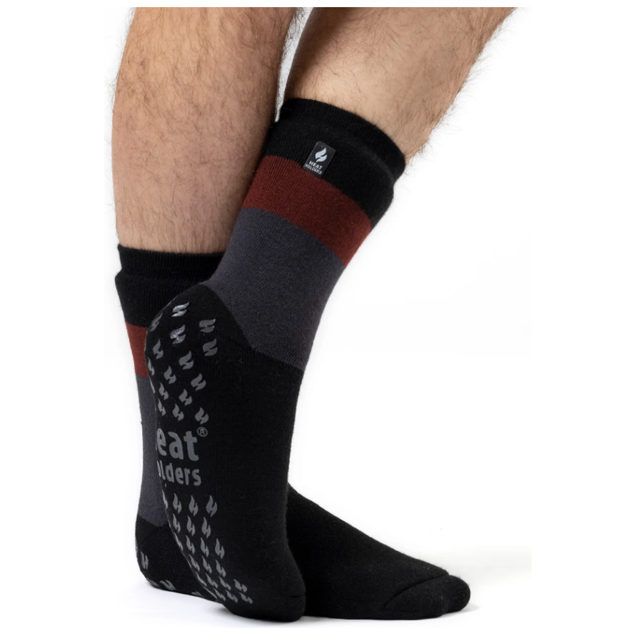 1 Pair Mens Heat Holders Raynaud's Thermal Slipper Socks - Black Block Stripe