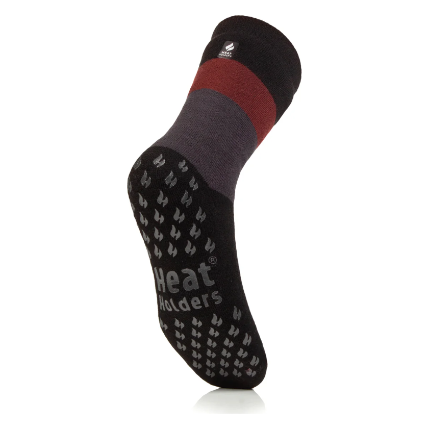 1 Pair Mens Heat Holders Raynaud's Thermal Slipper Socks - Black Block Stripe