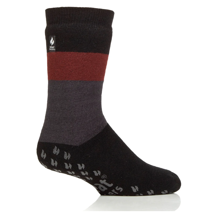 1 Pair Mens Heat Holders Raynaud's Thermal Slipper Socks - Black Block Stripe