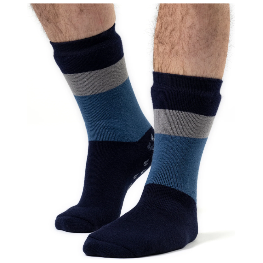 1 Pair Mens Heat Holders Raynaud's Thermal Slipper Socks - Navy Block Stripe