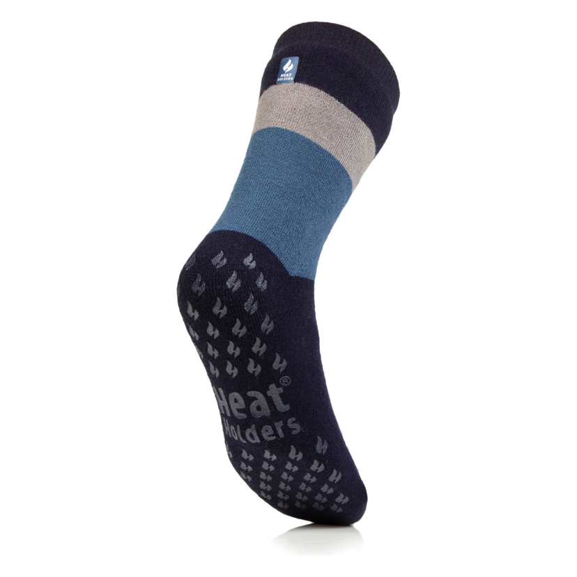 1 Pair Mens Heat Holders Raynaud's Thermal Slipper Socks - Navy Block Stripe