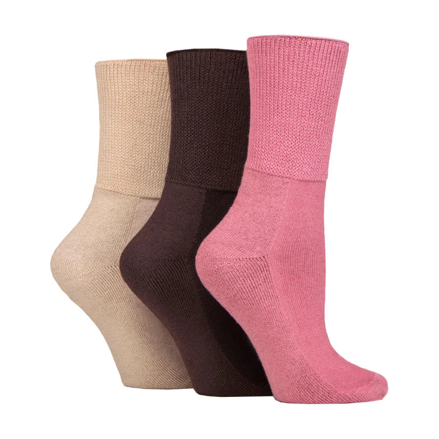 3 Pairs Ladies Cushion Foot Bamboo Diabetic Socks - Pink Mix