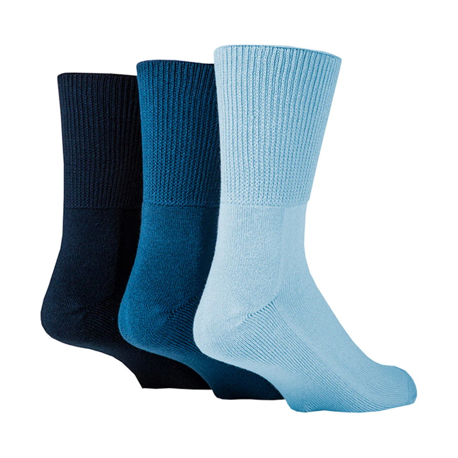 3 Pairs Mens Cushion Foot Bamboo Diabetic Socks - Blue Mix