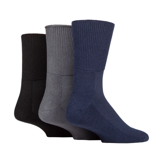 3 Pairs Mens Cushion Foot Bamboo Diabetic Socks - Black Mix