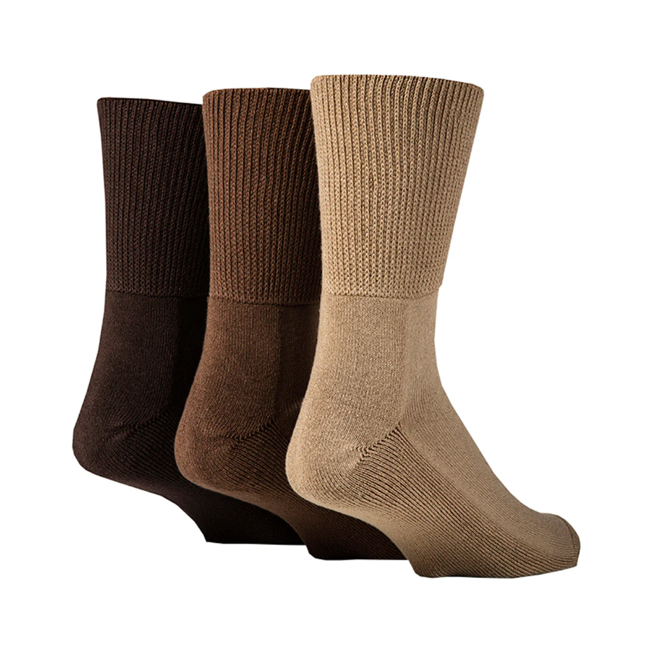 3 Pairs Mens Cushion Foot Bamboo Diabetic Socks - Brown Mix