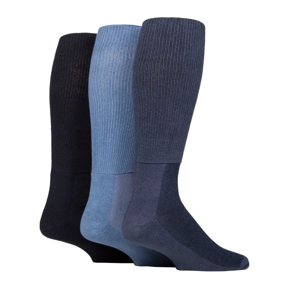 3 Pairs Mens Knee Length Bamboo Diabetic Socks - Denim Mix
