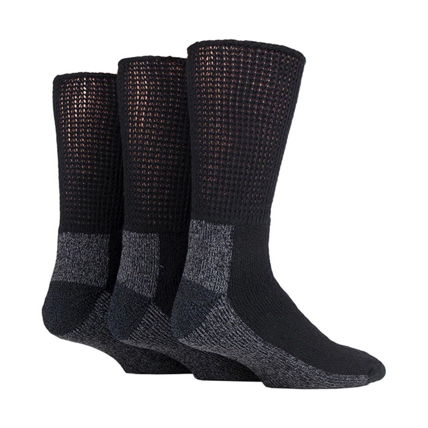 3 Pairs Cushion Foot Diabetic WorkForce Socks - Black
