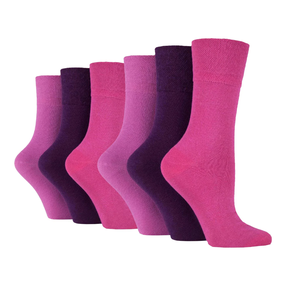 6 Pairs Ladies Diabetic Socks - Pink/Purple