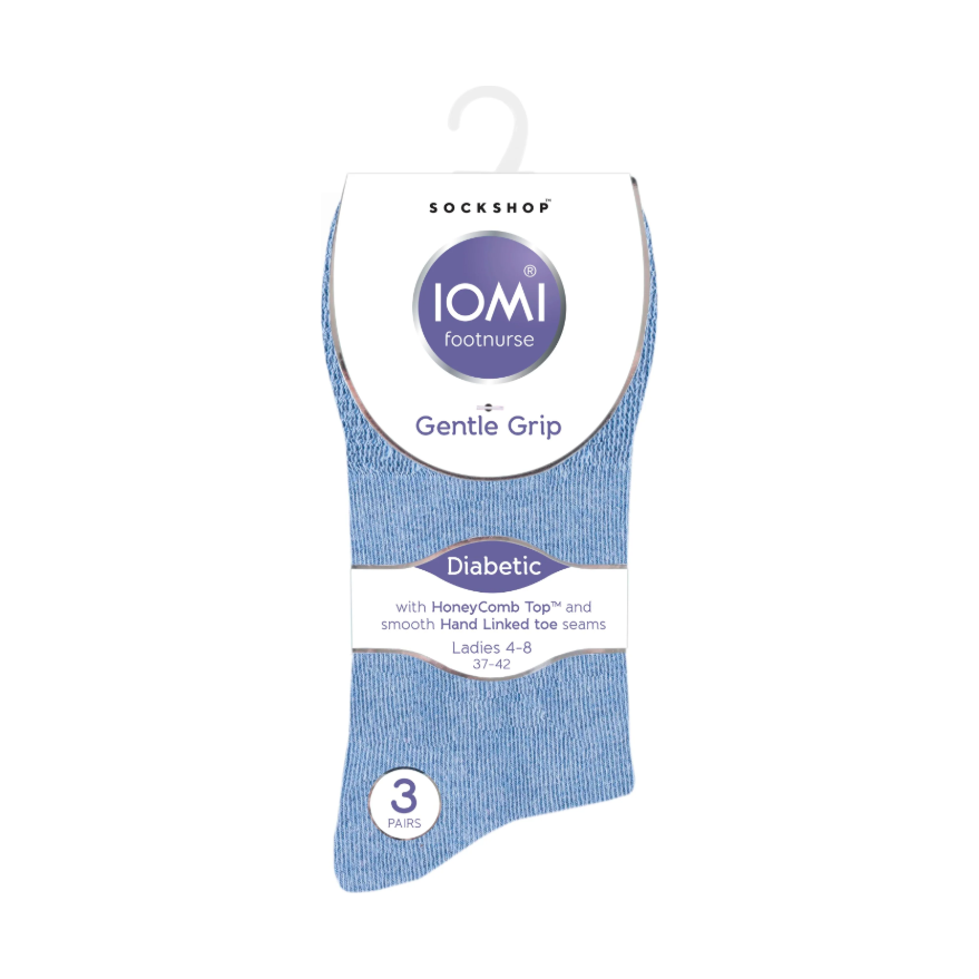 6 Pairs Ladies Diabetic Socks - Blue/Grey