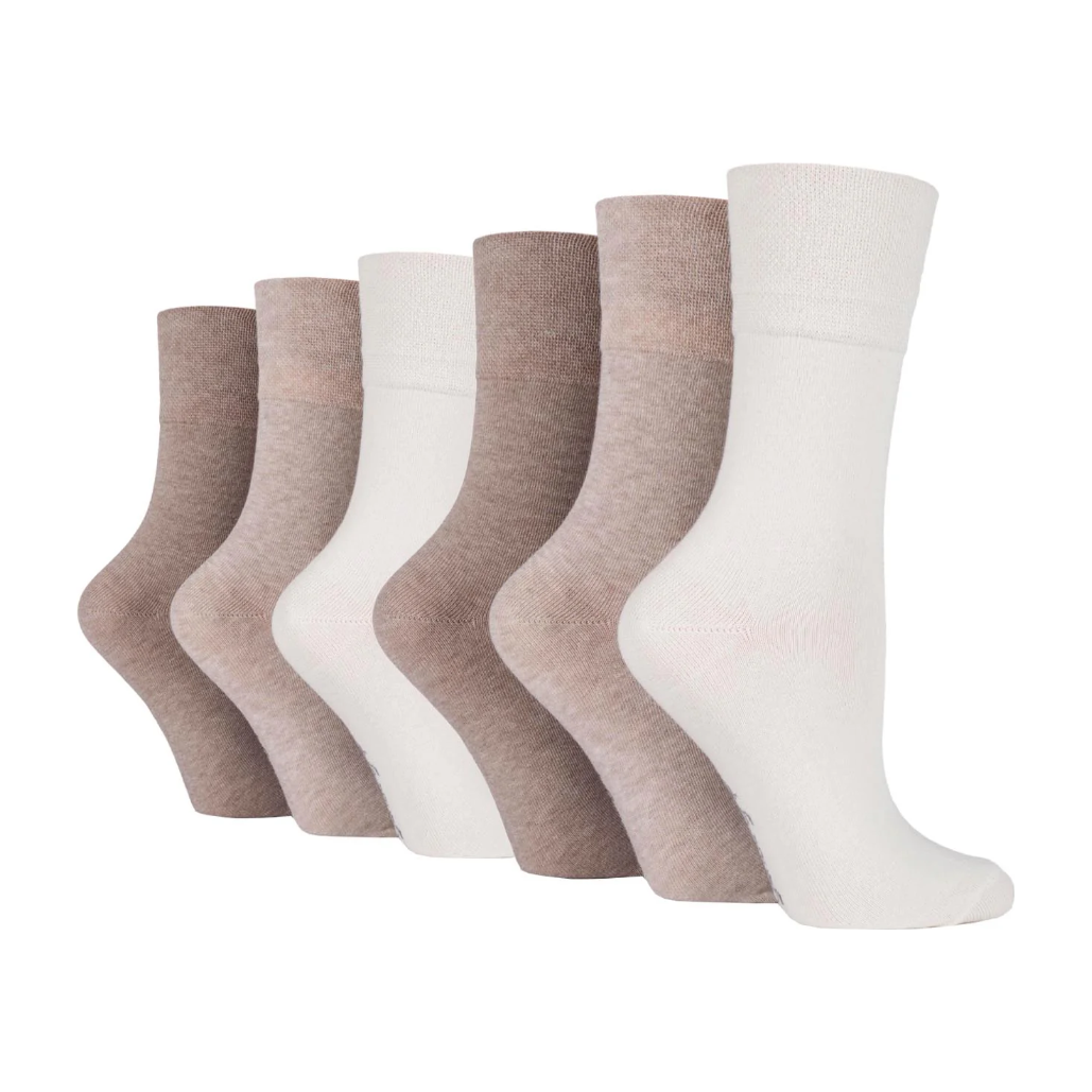 6 Pairs Ladies Diabetic Socks - Light Brown Mix