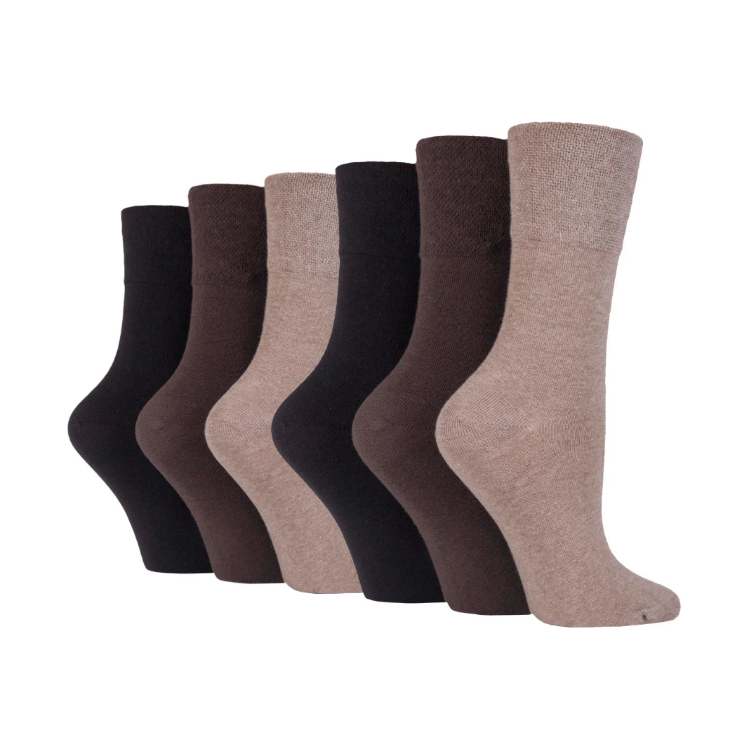 6 Pairs Ladies Diabetic Socks - Dark Brown Mix
