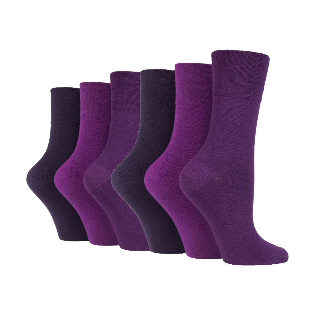 6 Pairs Ladies Diabetic Socks - Purple Mix