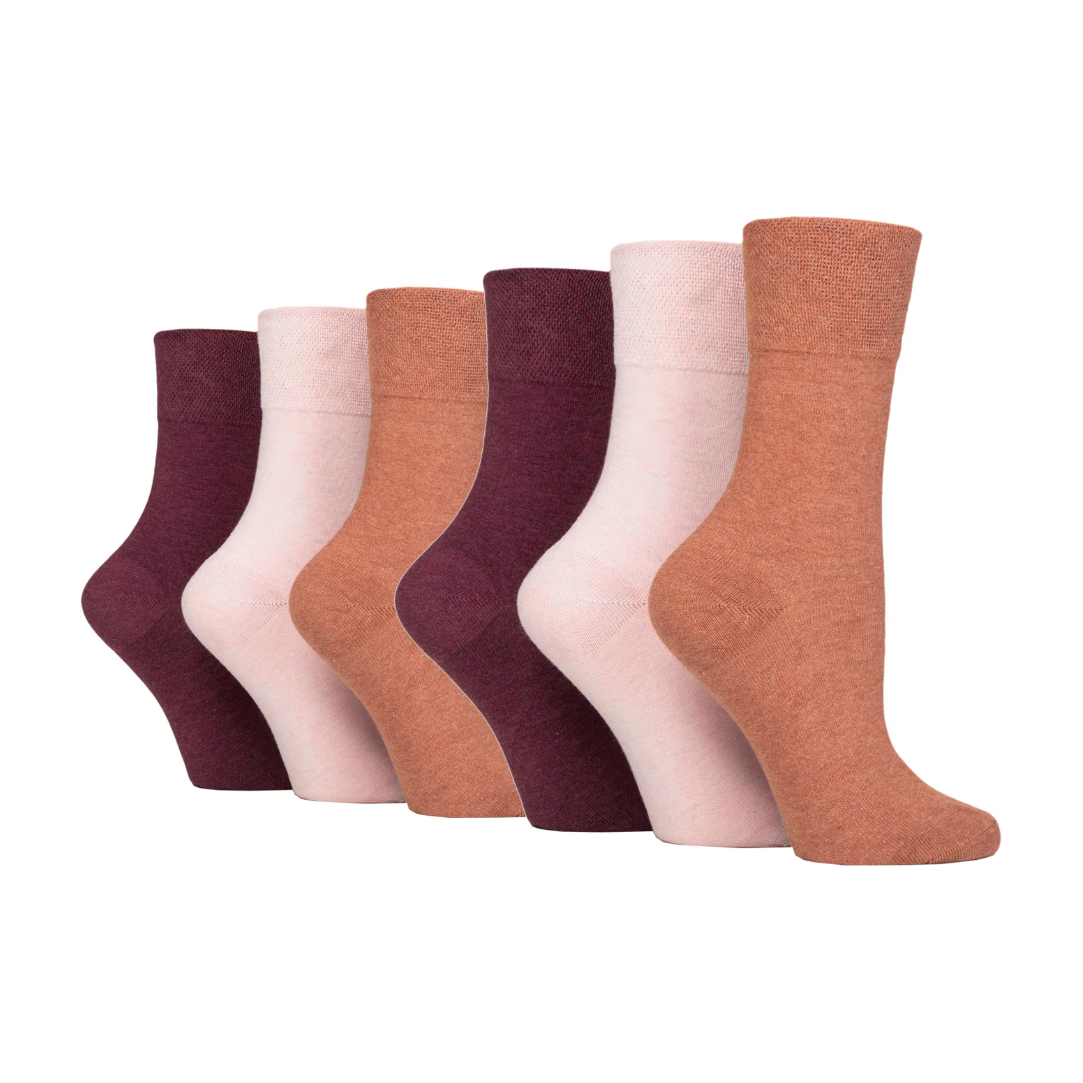 6 Pairs Ladies Diabetic Socks - Terracotta Mix