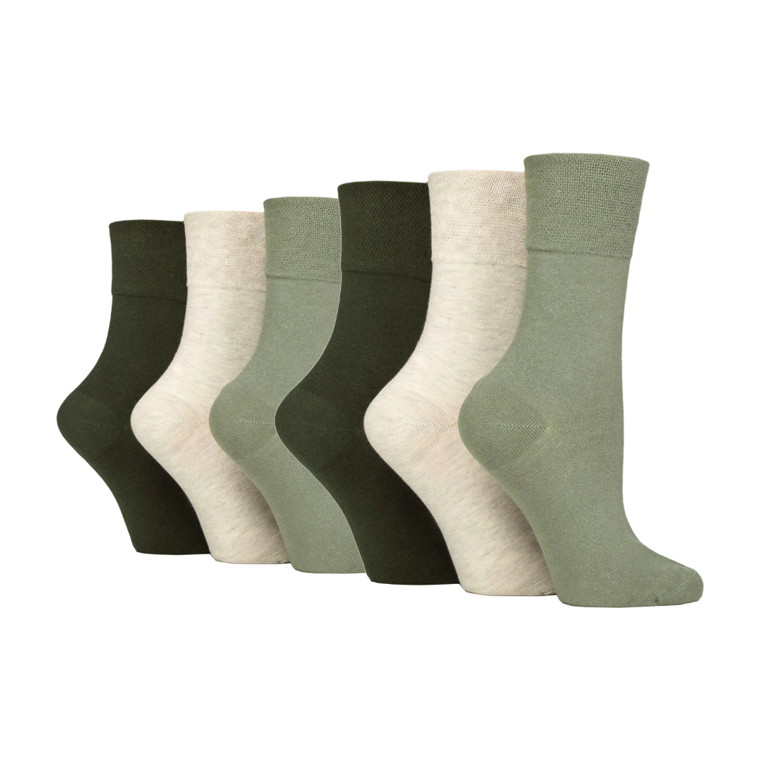 6 Pairs Ladies Diabetic Socks - Khaki Mix