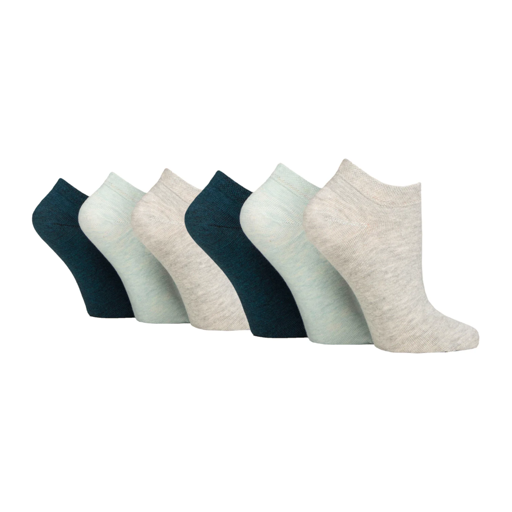 6 Pairs Ladies Diabetic Trainer Socks - Cloud Grey Mix