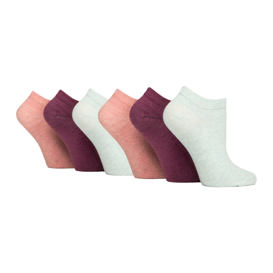 6 Pairs Ladies Diabetic Trainer Socks - Sherbert Pink Mix