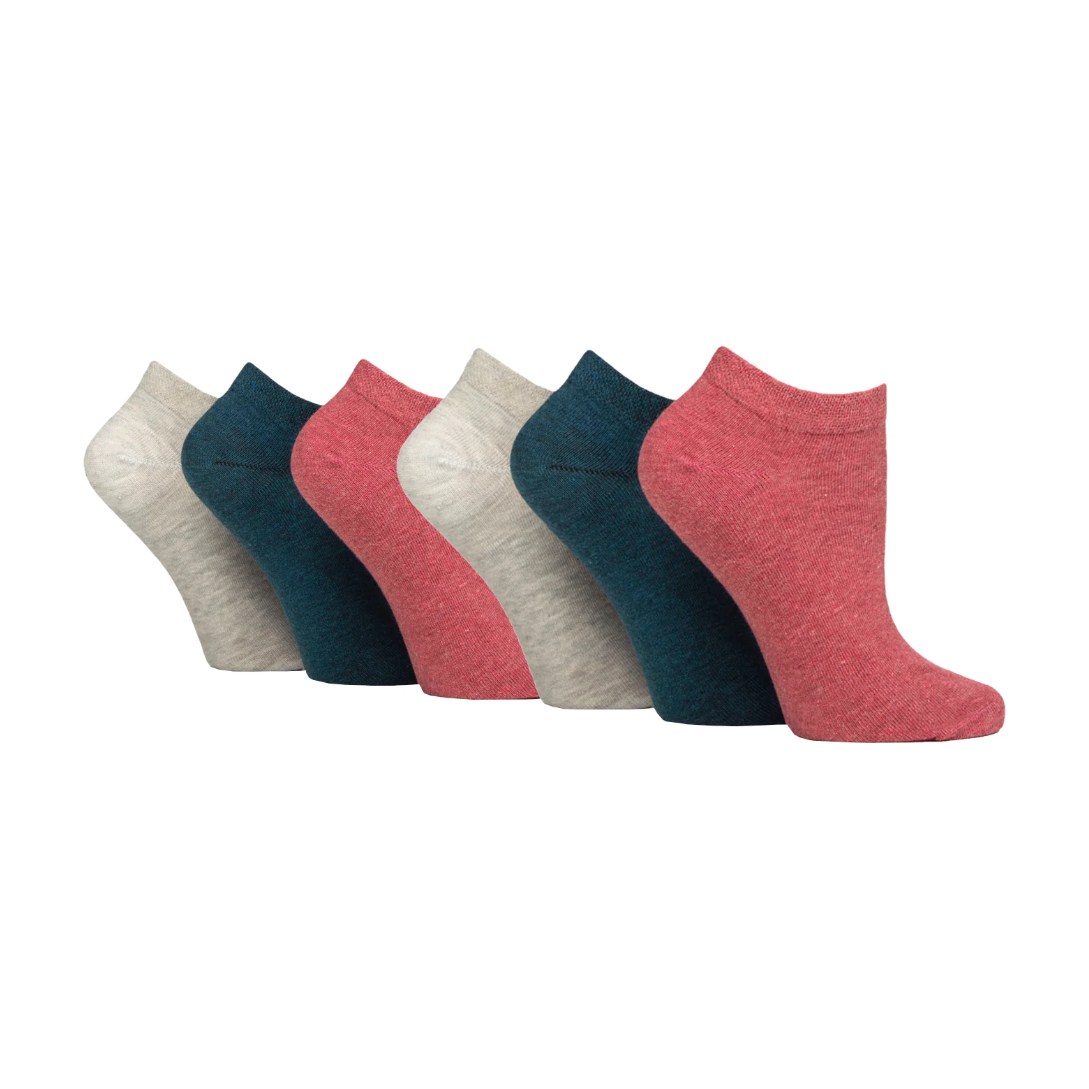 6 Pairs Ladies Diabetic Trainer Socks - Coral Mix