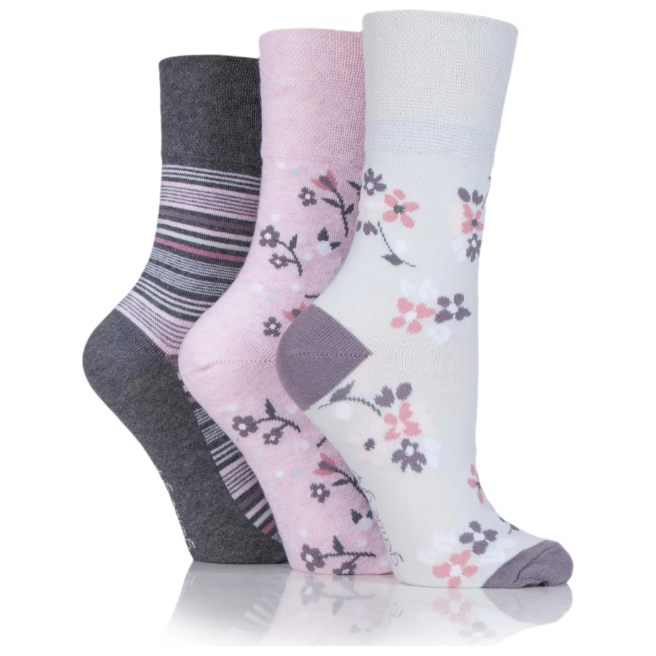 12 Pairs Ladies Gentle Grip Socks - English Rose