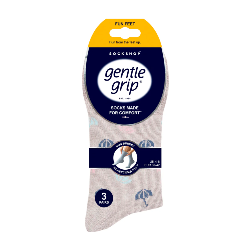 12 Pairs Ladies Gentle Grip Socks - Rainy Days