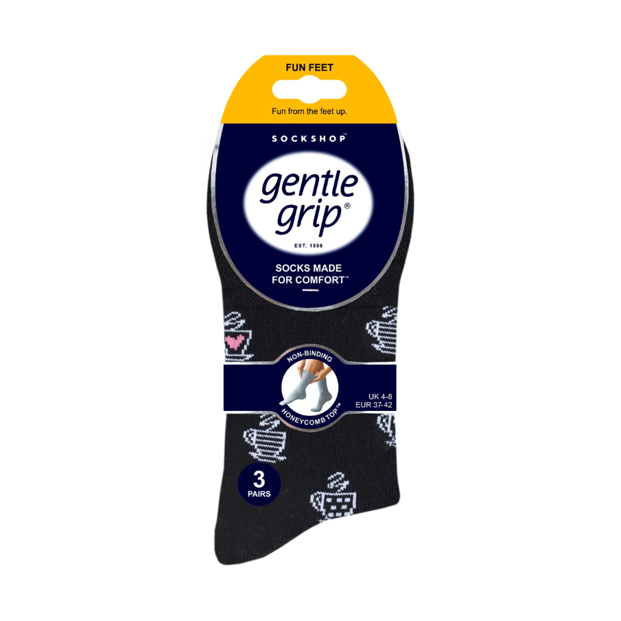 12 Pairs Ladies Gentle Grip Socks - Afternoon Tea
