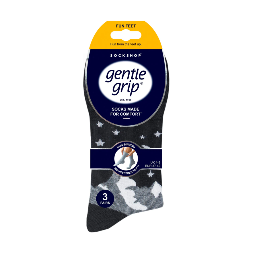 12 Pairs Ladies Gentle Grip Socks - Moon & Stars