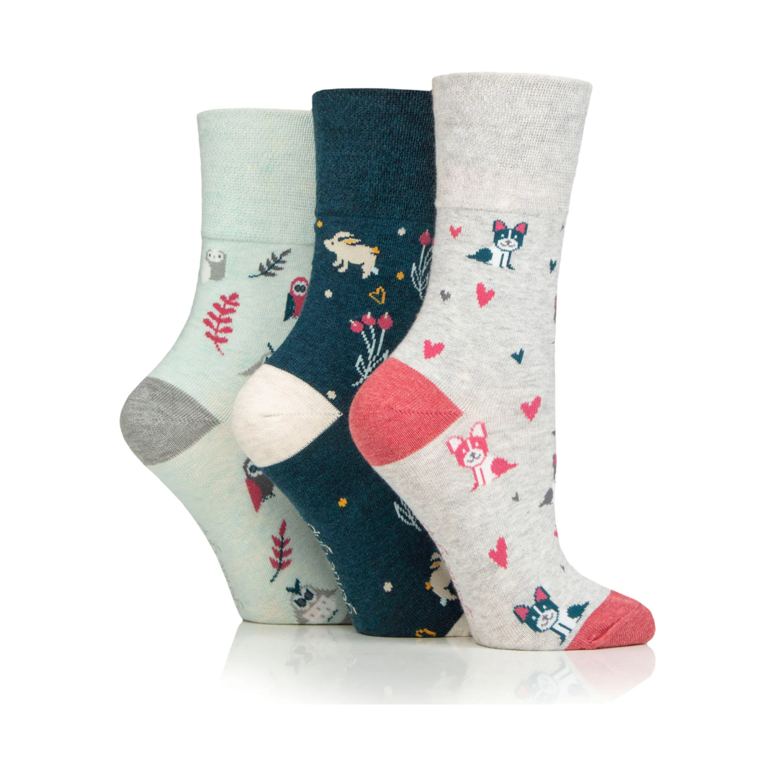 12 Pairs Ladies Gentle Grip Socks - Animal Lover