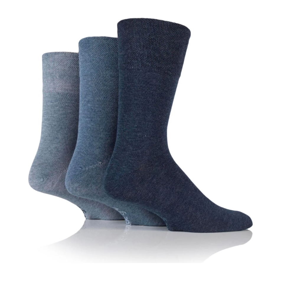 12 Pairs Mens Gentle Grip Socks - Blue Mix