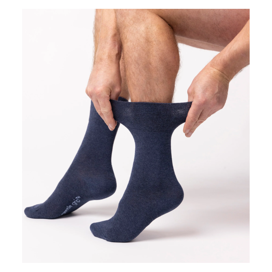 12 Pairs Mens Gentle Grip Socks - Blue Mix