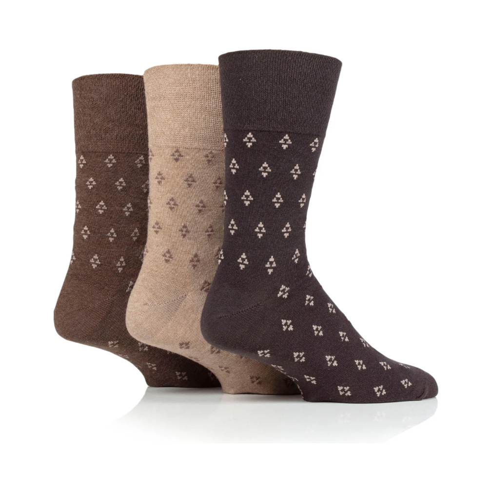 12 Pairs Mens Gentle Grip Socks - Twilight Triangle Brown/Natural