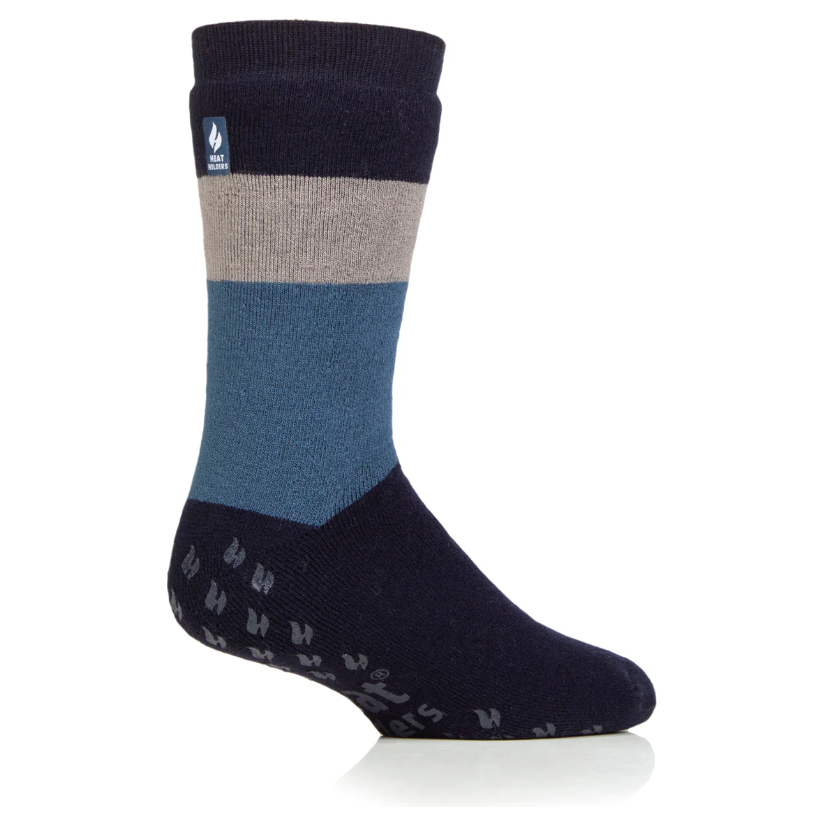 1 Pair Mens Heat Holders Raynaud's Thermal Slipper Socks - Navy Block Stripe