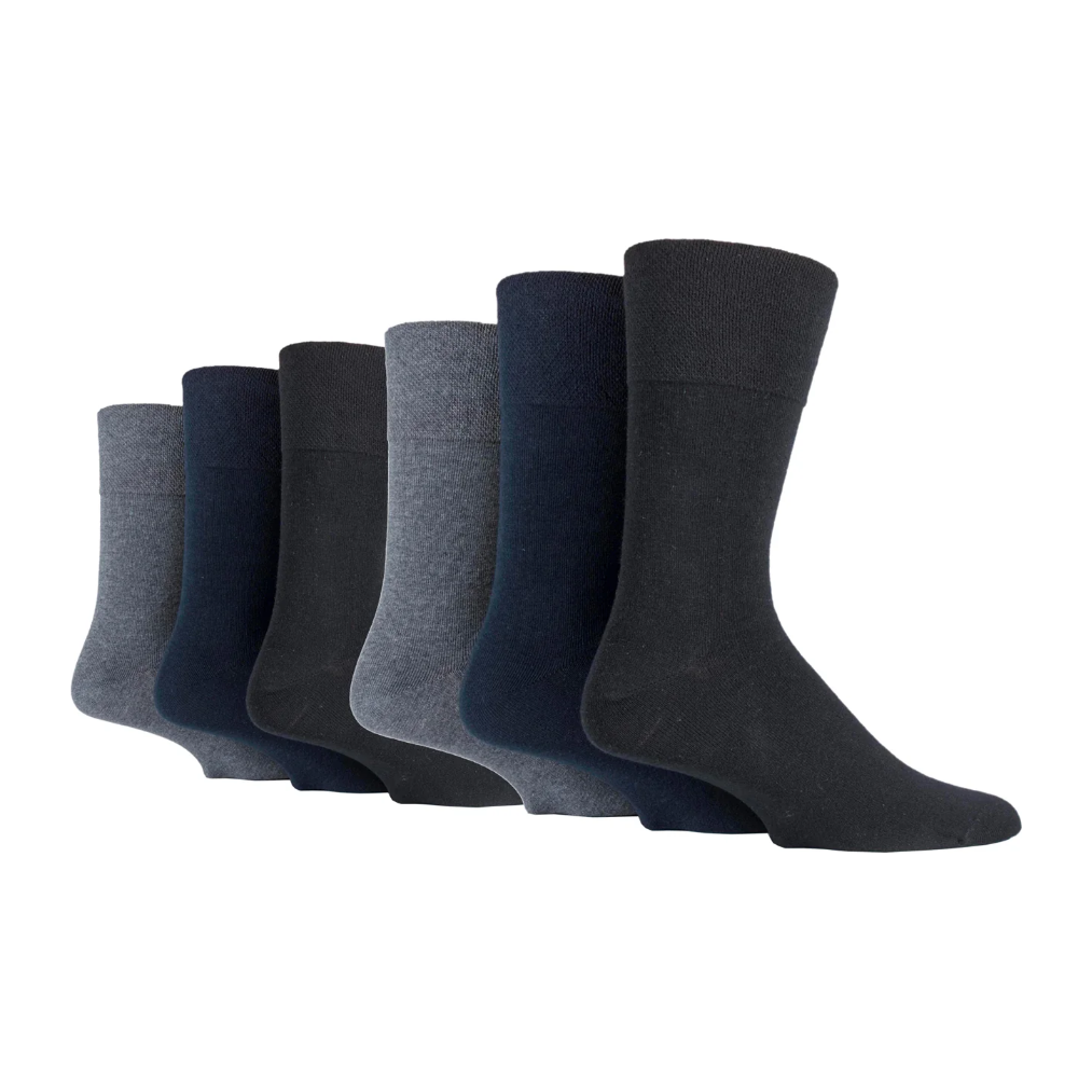6 Pairs Men's Diabetic Socks - Black/Navy/Grey