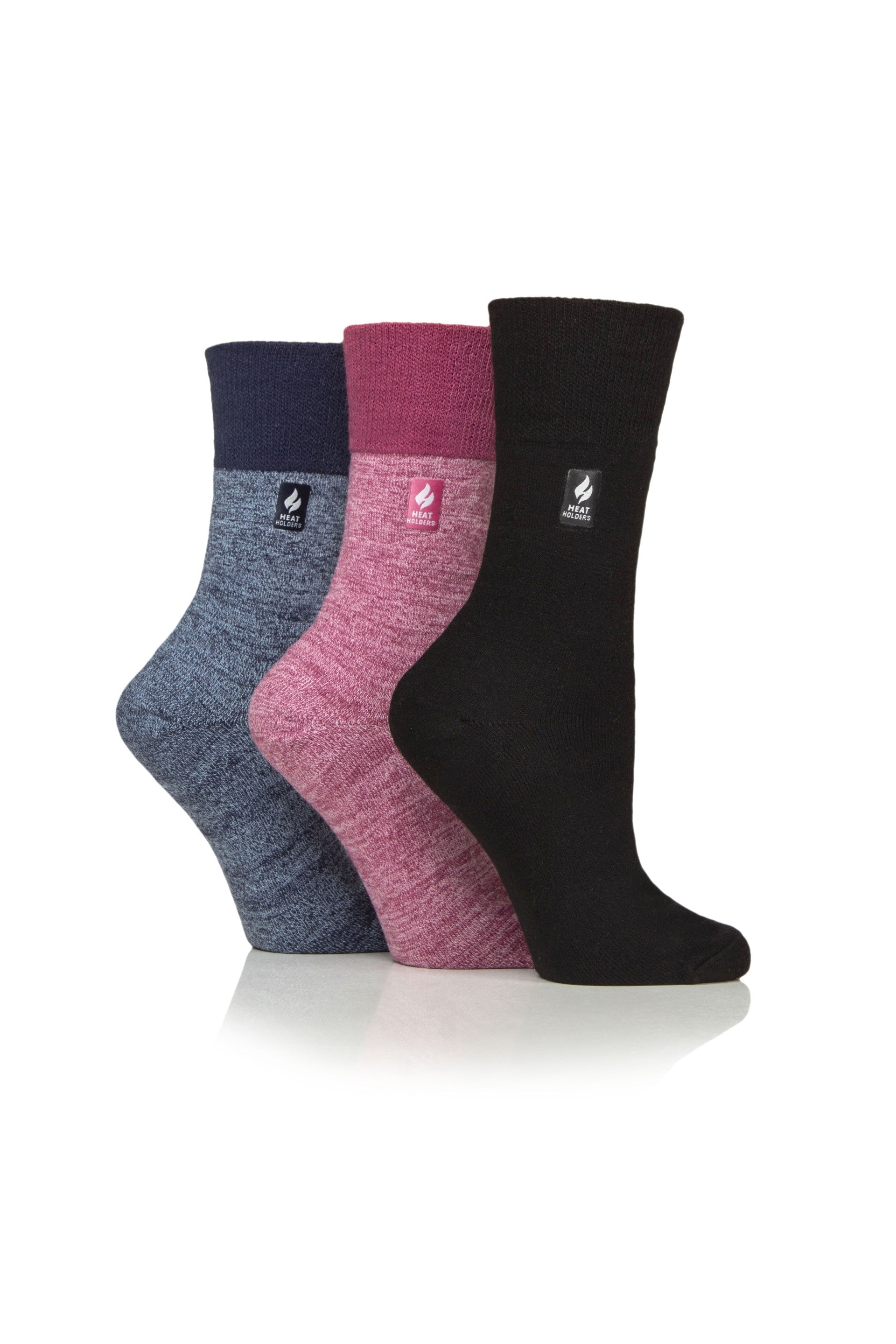 3 Pairs Ladies Gentle Grip Thermal Socks - Black, Muted Pink & Soft Navy