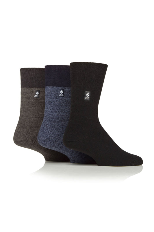 3 Pairs Mens Gentle Grip Thermal Socks BigFoot - Black, Charcoal & Denim