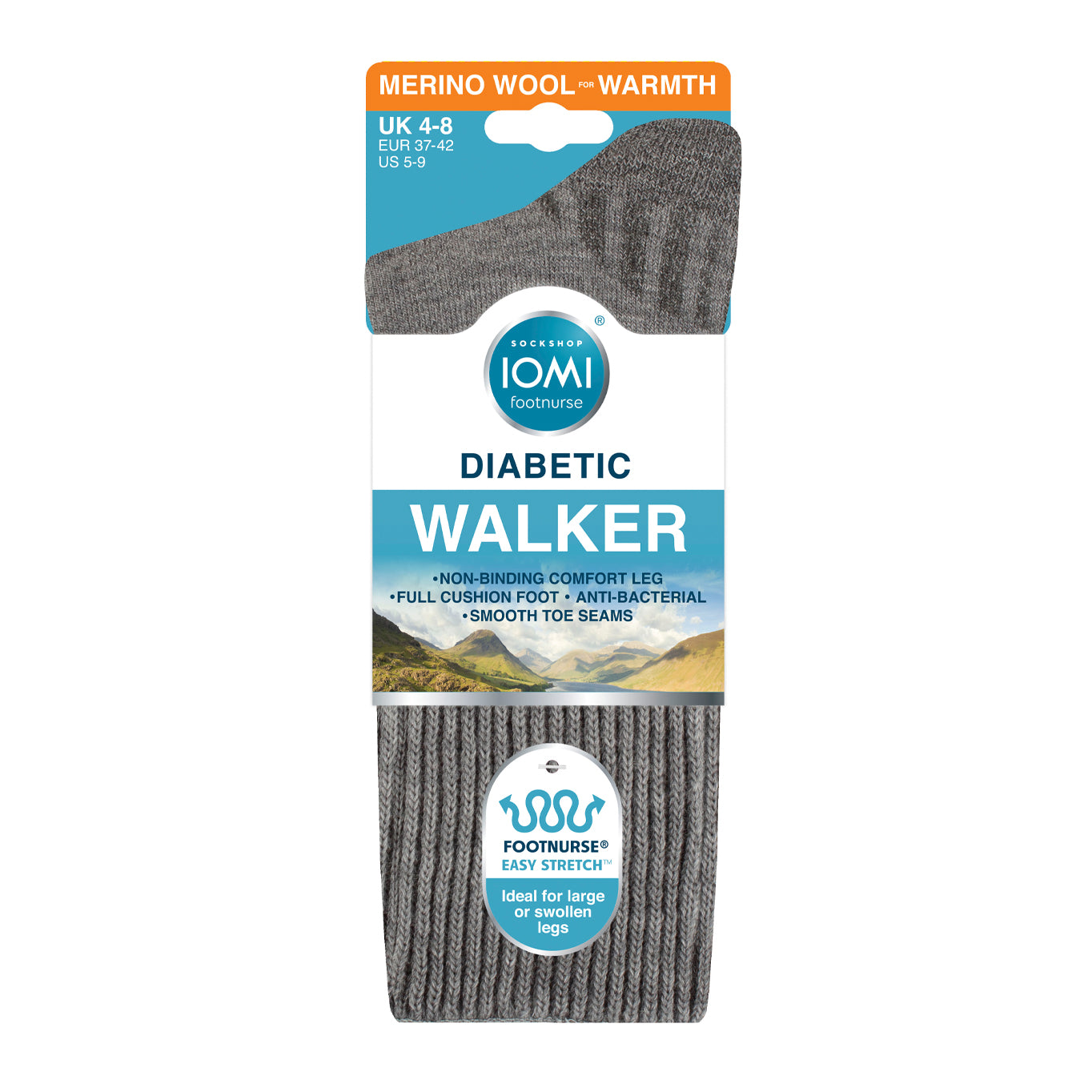 1 Pair Diabetic Walker Wool Boot Socks - Grey