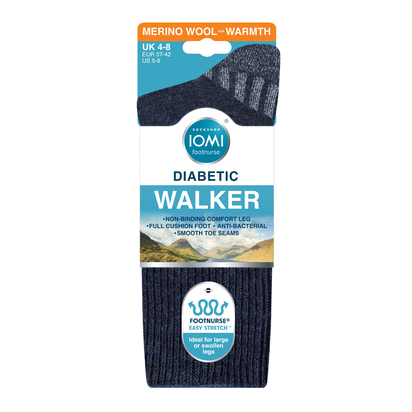 1 Pair Diabetic Walker Wool Boot Socks - Navy