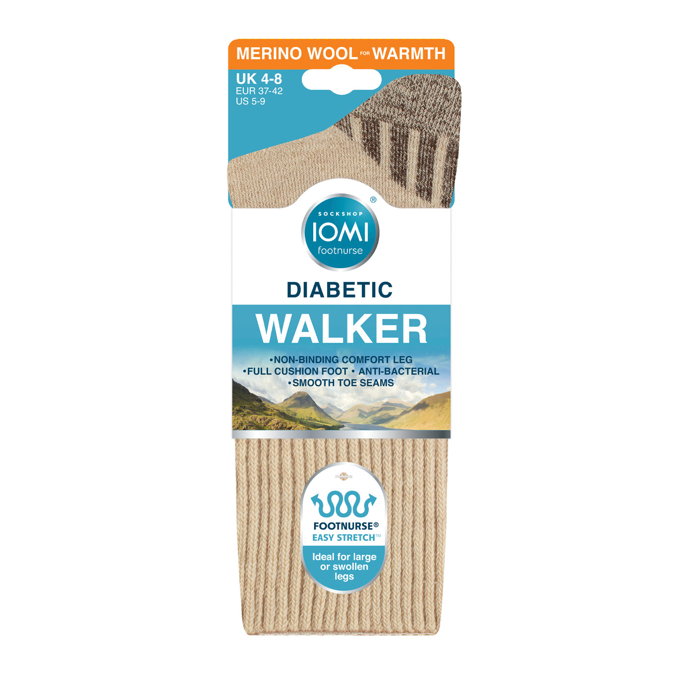 1 Pair Diabetic Walker Wool Boot Socks - Oat