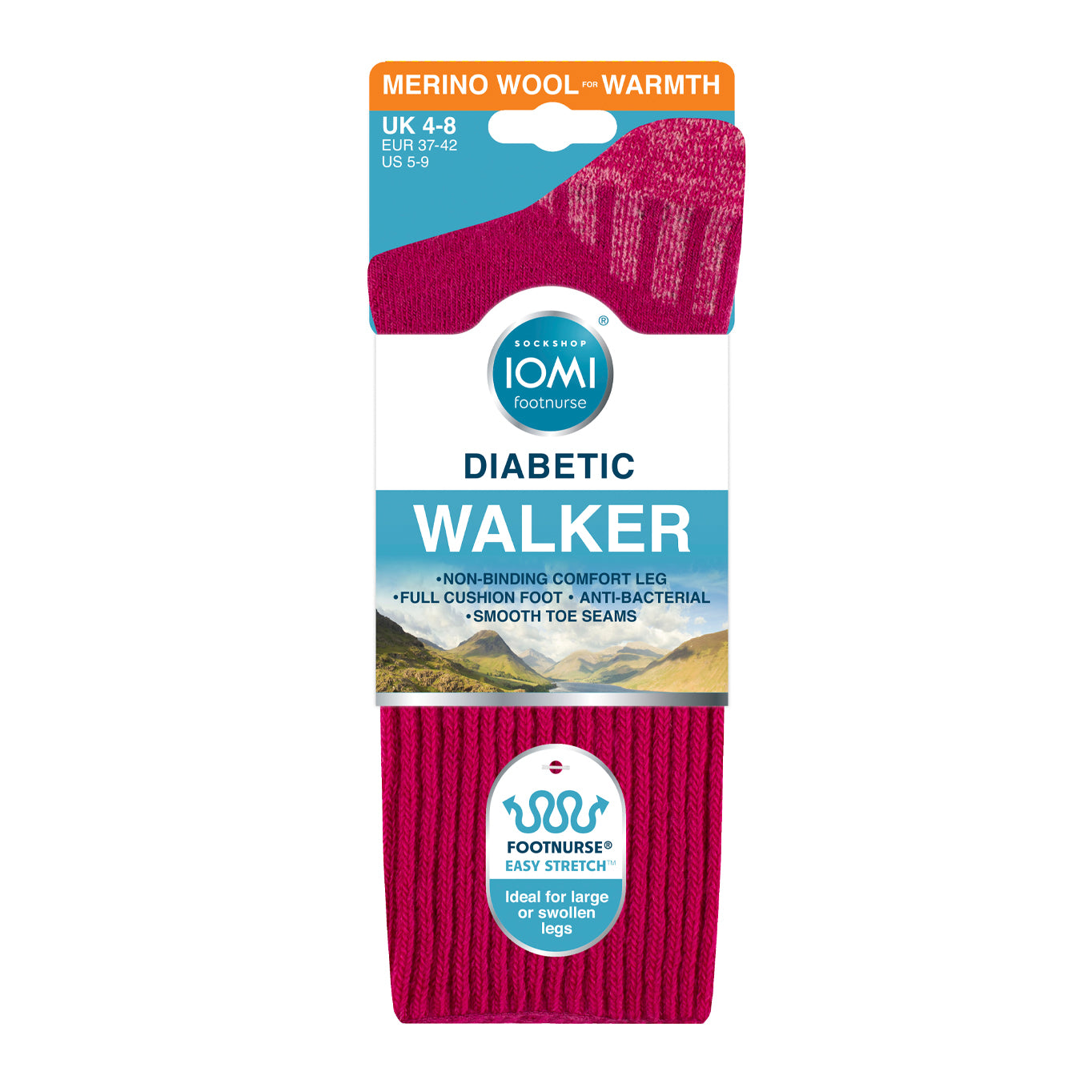 1 Pair Diabetic Walker Wool Boot Socks - Pink