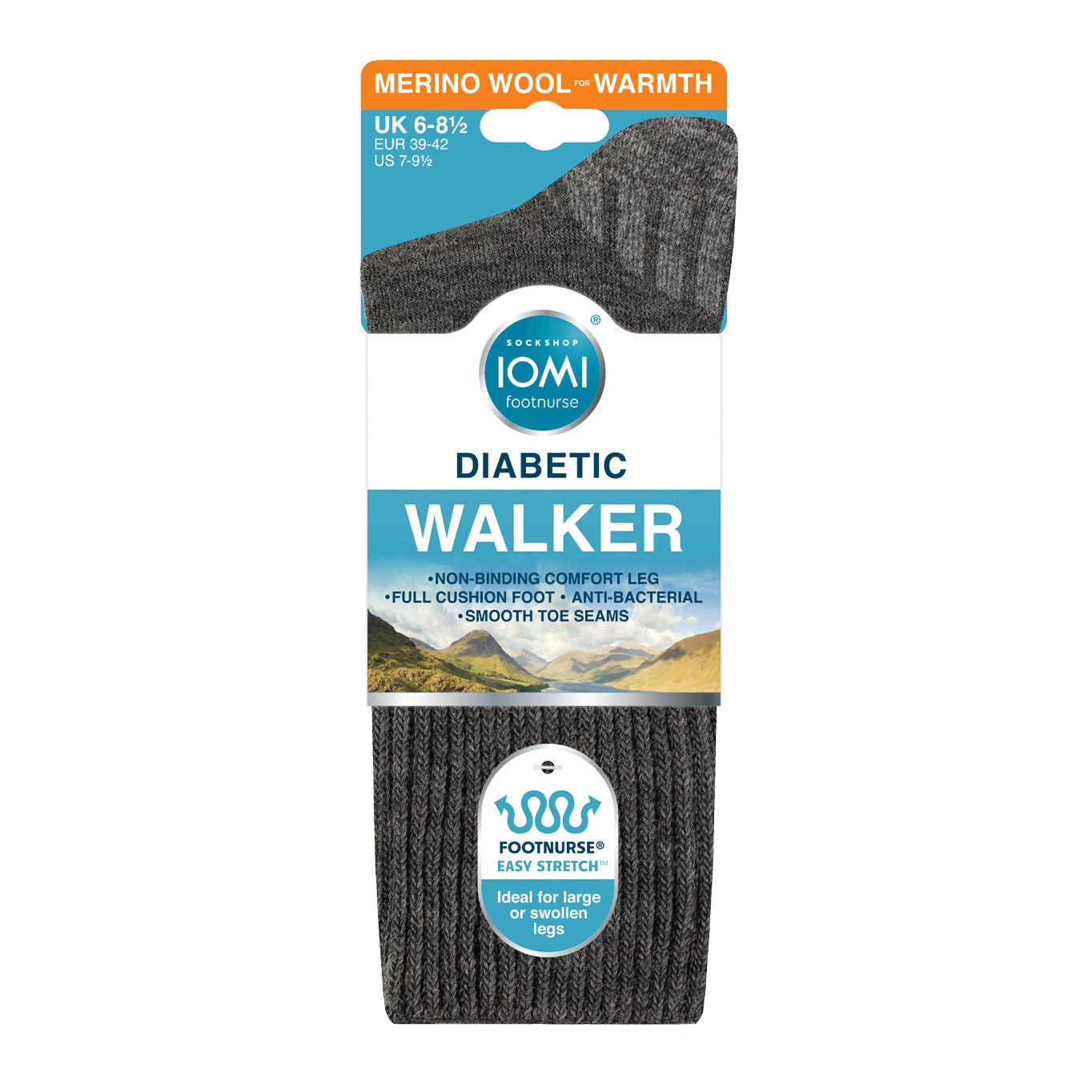 1 Pair IOMI Diabetic Walker Wool Boot Socks - Charcoal