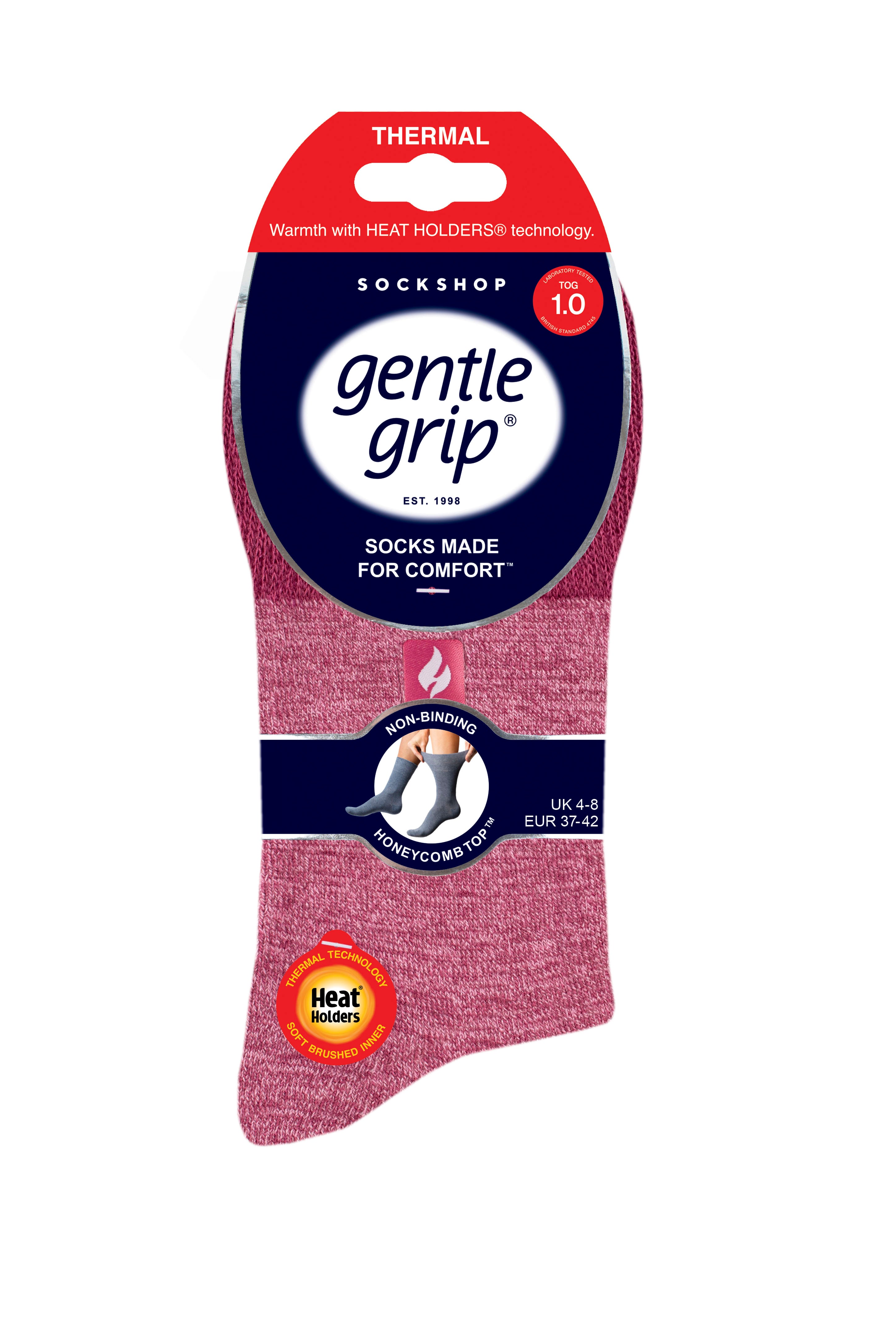 3 Pairs Ladies Gentle Grip Thermal Socks - Muted Pink